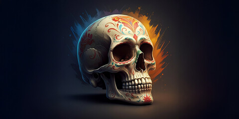 Day of the Dead Skull Skeleton, Mexico Halloween Holiday Celebration Graphic