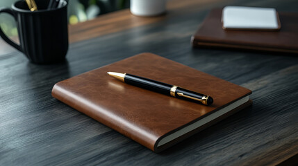 Elegant Leather Pen on Stylish Desk Setting