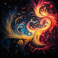 Colorful Swirls of Mystical Light on Black Background
