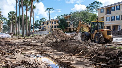 Fototapeta premium A construction vehicle in front of a house