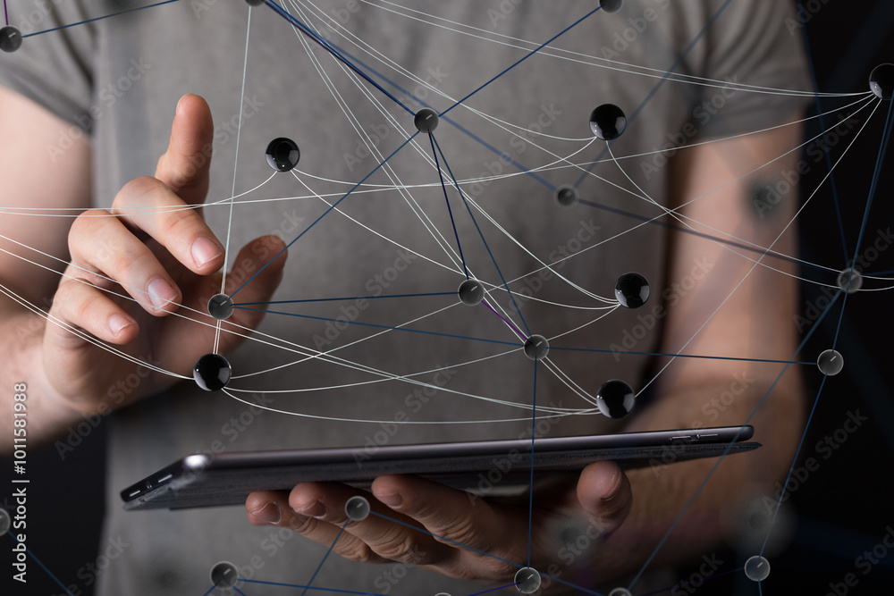 Poster conference digital network and data concept 3d