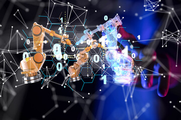 Neural network 3D illustration. Big data and cybersecurity