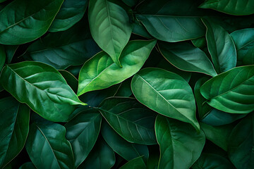 Obraz premium Lush Green Leaves in a Tropical Setting - Close-up of Vibrant, Fresh Foliage for Nature Lovers and Designers
