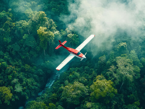 ultralight plane flying over the forest