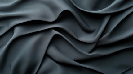 Fototapeta premium Elegant black silk fabric with smooth folds and waves, perfect for backgrounds.
