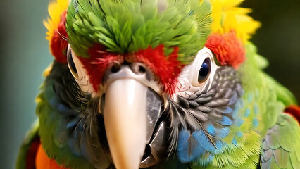Obraz premium Closeup of parrot head, colorful feathers, portrait.