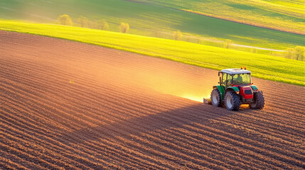 tractor working at green agricultural field