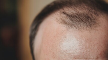Fototapeta premium Close-up of a man's scalp, showing the hairline and skin texture.