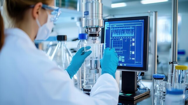 Technician using dynamic shear rheometer to test asphalt binder, digital interface, Dynamic shear testing, Asphalt binder properties