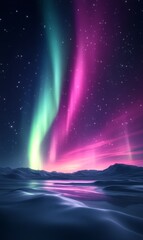 Vibrant Northern Lights Illuminated Over Icy Landscape at Twilight