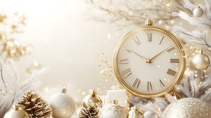 Elegant New Year Countdown with Gold Clock and Neutral Tones