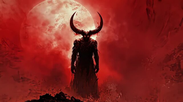 Dark fantasy creature with horns silhouetted