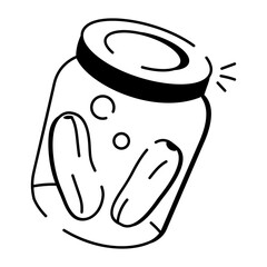 A hand drawn icon of cucumber pickle bottle 

