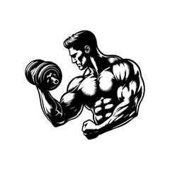 Bodybuilding Logo, Muscular Man Lifting Dumbbell