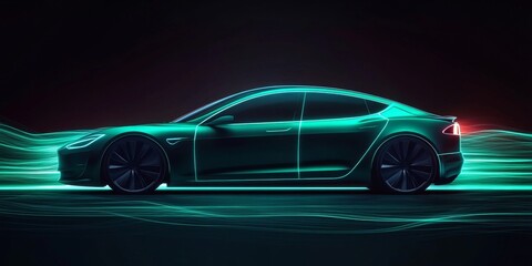 Obraz premium A Sleek Electric Car Illuminated With Neon Lights Showcasing Modern Design in a Futuristic Setting
