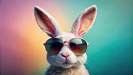 Fototapeta premium Cool Easter Bunny wearing sunglasses against pastel colored background