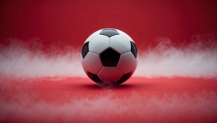 Fototapeta premium Dynamic Soccer Ball with Fog on Red Background