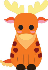 cute cartoon colored little orange spotted deer with antlers, stock vector, white background