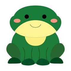 cute cartoon colored little green happy toad, frog, stock vector, white background