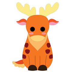 cute cartoon colored little orange spotted deer with antlers, stock vector, white background