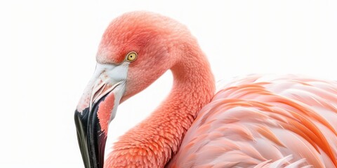Pink flamingo portrait isolated on white background cutout