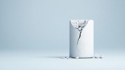 Cylindrical concrete sample split by a compression force in a specialized machine, Concrete splitting test, Material fracture evaluation