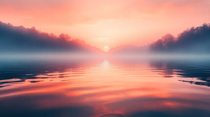 Fototapeta premium A lakeâ€™s surface at sunrise,