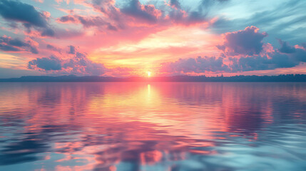 Obraz premium A lakeâ€™s surface at sunrise,