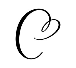 Script capital font logo calligraphy love letter C initial. Hand drawn vector brush style flourish. Vintage heart monogram. Valentine flourish element. Sign for page decoration design illustration