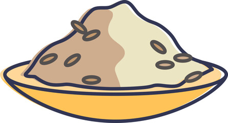 Illustration of a bowl filled with brown rice grains.