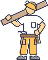 Illustration of a carpenter holding a wood board, symbolizing craftsmanship and construction.