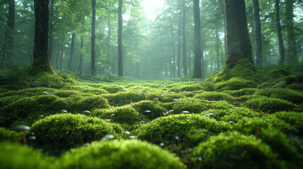 A forest floor covered in rich biodiversity,