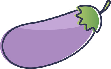 Illustration of a purple eggplant with a green stem, symbolizing freshness and healthy eating.
