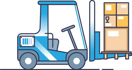 Illustration of an electric forklift lifting boxes, symbolizing efficiency and sustainability.