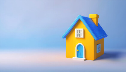 Colorful toy house on a pastel background, symbolizing home and comfort.