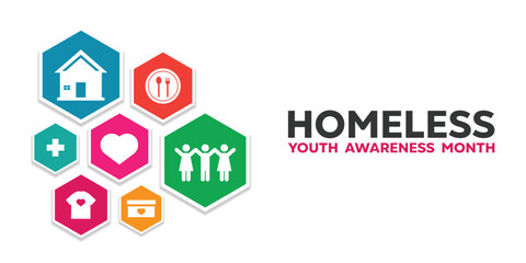 National Youth Homeless Awareness Month. Great for cards, banners, posters, social media and more. White background.