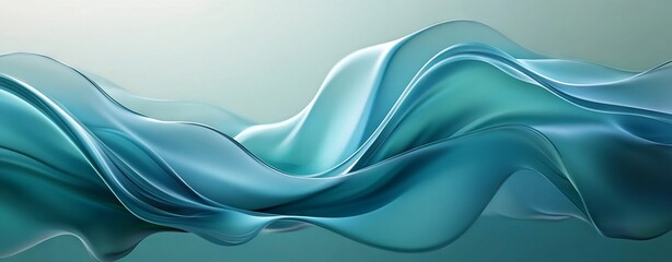 Fototapeta premium 3D Render of Smooth Waves in Blue and Green Colors with Fluid Glass Shapes. AI generated illustration