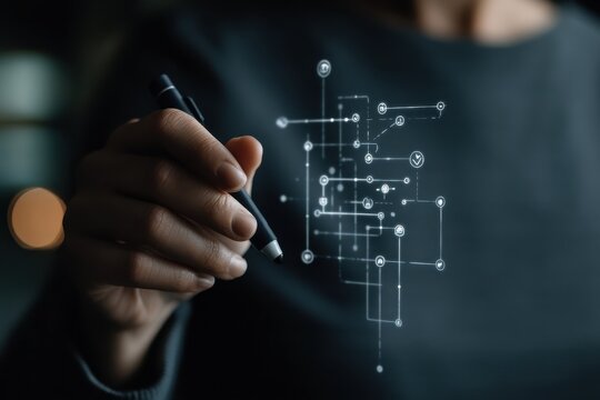 Businessman Creating Flowchart with Pen