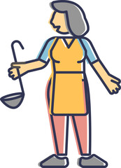 Illustration of a lunchroom lady holding a ladle, symbolizing hospitality and service.
