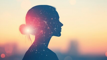 A silhouette of a person's profile with abstract elements representing business coaching, soft gradients in the background,  ideal for professional development, mentorship, and growth themes.