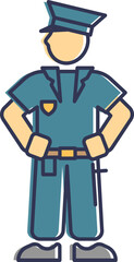 Illustration of a police officer in uniform, symbolizing law enforcement and authority.