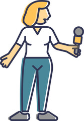 Illustration of a reporter holding a microphone, symbolizing journalism and news reporting.