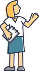 Illustration of a secretary holding a clipboard, symbolizing organization and communication.