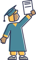 A graduate in cap and gown holding a diploma, symbolizing achievement.