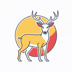 Obraz premium Stylized illustration of a deer with antlers in front of a colorful sun background copy space