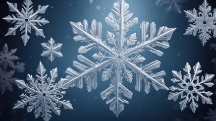 Close-up of snowflakes in winter. Background for winter holidays 