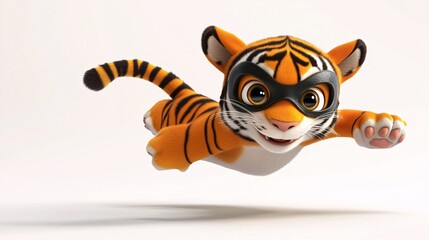 Cartoon tiger in a superhero costume, action pose