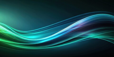 Obraz premium Abstract Swirling Flow of Turquoise and Green Lines on a Dark Background