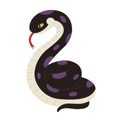 Black snake with purple spots. Halloween character. Mystical witchcraft creature. Vector flat illustration isolated on white background