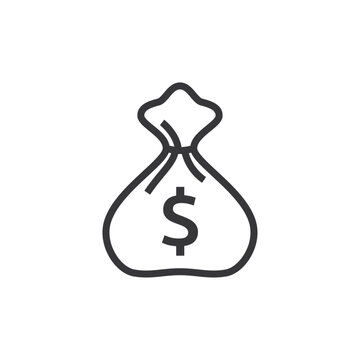 Money bag dollar icon, flat black color.